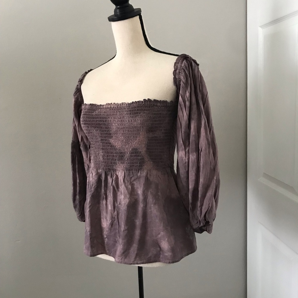 AMERICAN EAGLE Boho Tie Dye Off Shoulder Smocked Peplum Top | L